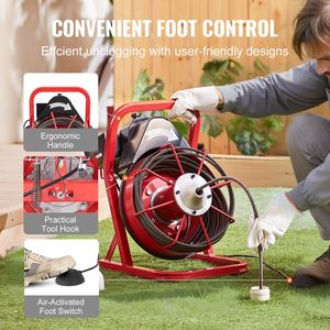 Macchina Elettrica per la Pulizia degli Scarichi da 250W, Spirale per Fognature da 50FT x 3/8 Pollici con Alimentazione Manuale, 4 Frese, Macchina Puliscitubi a Alimentazione Manuale - Product Image 6