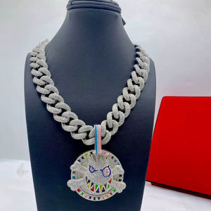 Colliers en argent sterling S925, chaînes fines hip-hop, pendentif en moissanite, bijoux à la mode, cadeau, respectueux de l'environnement - Product Image 1