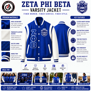 Chaqueta de Motocicleta para Mujer con Bordado de la Hermandad Zeta Phi Beta |   Chaqueta Acolchada de Lana con Mangas de Cuero Bordadas para Mujer, Resistente al Viento - Product Image 5