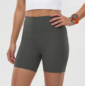 Womens Multi Pocket High Waist Running Tights <b>Short</b> Length Nylon Quick Dry Sporty <b>Tight</b> <b>Shorts</b> Custom logo Compression <b>Shorts</b> - Product Image 1
