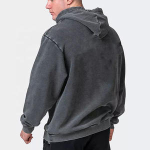 Al por mayor, de alta calidad, 100% algodón, chaquetas de mezclilla con efecto desgastado por el sol, de peso medio, con lavado ácido, sudaderas con capucha extragrandes desgastadas, estilo casual - Product Image 2