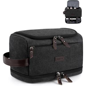 Trousse de Toilette Double Couche en Toile pour Hommes, Organisateur de Voyage Résistant à l'Eau avec Grande Capacité et Double Compartiment Élastique - Product Image 1