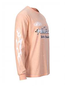 Custom <b>Peach</b> Coral Long Sleeve T <b>Shirt</b> Heavyweight Cotton Graphic Printed Flame Sleeve Vintage Streetwear Men Unisex Casual - Product Image 5