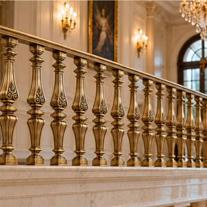 Rampe d'escalier vintage en métal doré avec balustres coniques ornementaux pour intérieurs d'historique de première qualité - Product Image 2