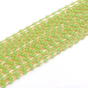 Chaîne de chapelet en perles de préhnite verte plaquée or, 3 mm, facettée, enveloppée de fil, pour la fabrication de bijoux - Product Image 4