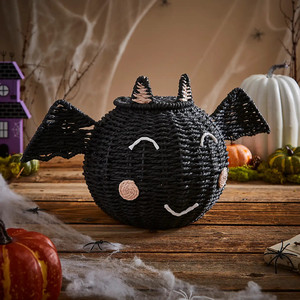 Cute Woven Halloween Bat Basket with Lid - Handmade Seagrass Storage Organizer for Candy and Gifts - Product Image 6