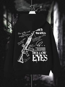 เสื้อฮู้ดดี้พิมพ์ลายโกธิคไซส์ใหญ่พิเศษสำหรับผู้ชาย แขนยาว สวมหัว สตรีทแวร์ รับผลิตแบบ OEM ODM ขั้นต่ำในการสั่งซื้อน้อย - Product Image 5