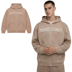 <b>Neutral</b> Tone Cotton Fleece Men Hoodie Applique Embroidery Oversized Zip Up Hoodies for Men Streetwear Brand Manufacturing - Product Image 1