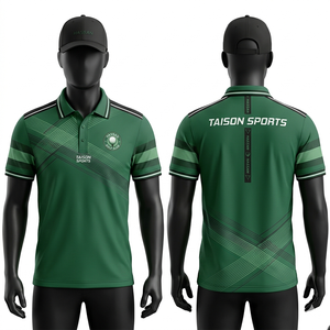 Polo de golf pour homme en polyester extensible 185 GSM, beige marine, motifs géométriques sur les côtés, contrôle de l'humidité, logo personnalisé par sublimation. - Product Image 2