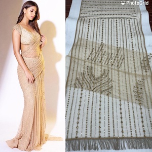 Sari indien élégant en tissu mono-filet avec broderie de sequins, style boutique, exclusif, avec chemisier élégant, pour fête ethnique, collection Printemps, livraison rapide - Product Image 5