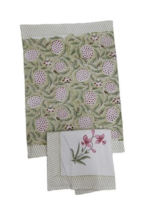 Juego de 6 servilletas y 6 tapetes florales de algodón indio con estampado de bloques de mano, 6 servilletas y 6 alfombrillas - Product Image 3