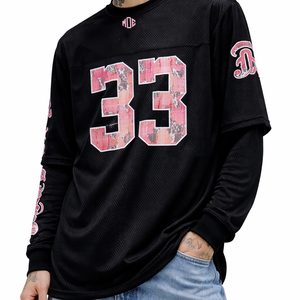 Camiseta Premium para Hombre, Manga Larga, Malla Transpirable, Diseño de Mármol Rosa con Número, Estilo Urbano, Ligera, Fabricante OEM al por Mayor - Product Image 1