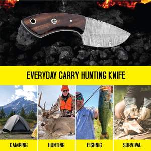 Cuchillo de caza y camping de hoja fija de acero de Damasco forjado a mano OEM con mango de palisandro, cuchillo EDC Skinner con funda - Product Image 3