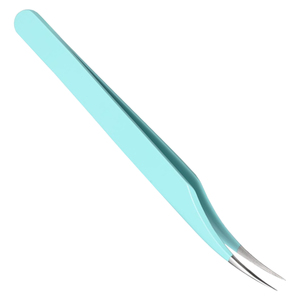 Pince à cils courbée en gros pour extensions de cils, logo personnalisé, acier inoxydable de qualité supérieure, pince à isolation de précision pour volume, OEM - Product Image 5