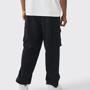 Pantalon cargo oversize personnalisé pour homme, 100 % coton, léger, couleur unie, en molleton, coupe mi-haute, jambe large, décontracté et respirant - Product Image 5