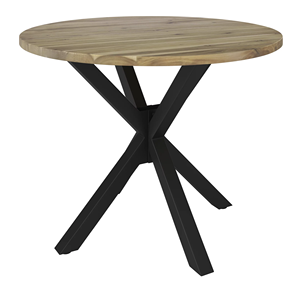 Mesa de Comedor Industrial de Hierro y Madera, Redonda, de Madera de Acacia Sólida con Acabado Blanqueado, Patas Dobles Negras Tipo X, para Bistro, Cafetería o Bar - Product Image 2