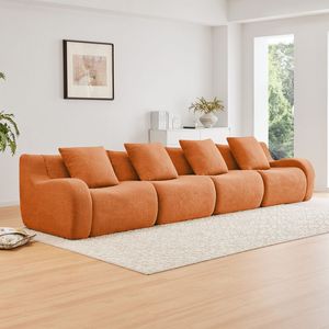 Divano a 4 Posti in Tessuto Teddy di Alta Qualità, Senza Montaggio Necessario, Braccioli Curvi, Design Antiscivolo, Alta Densità 32D, per Soggiorno - Product Image 1