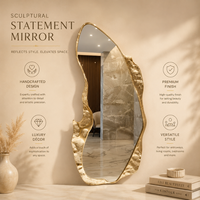 Miroir mural abstrait doré de luxe, miroir décoratif irrégulier moderne, miroir artistique avec cadre en métal, miroir d'appoint pour salon et chambre à coucher