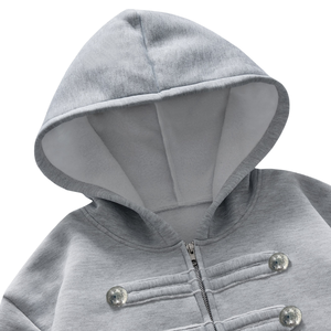 <b>Women</b> Printed <b>Fleece</b> Zip Hoodie Decorative Metal Buttons <b>Warm</b> Hooded Casual Winter <b>Jacket</b> Soft Fabric Cotton Blend Front Pocket - Product Image 3