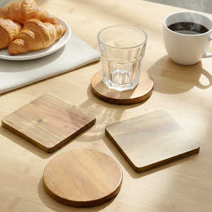 Sous-verre en bois d'acacia du Jiangxi de haute qualité, design classique, écologique, isolant thermique, durable pour verres/tasses à café, option logo personnalisé - Product Image 1