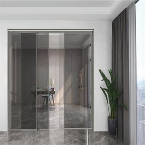 التراص باب خزانة ملابس الألومنيوم الأسود خزانة فرملس الخارجي أبواب زجاجية انزلاقية إطار خشبي أبواب بمرايات متزلجة - Product Image 5