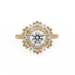 Bagues de fiançailles en or jaune 14 carats avec diamant de laboratoire rond Sunburst Ballerina Halo, certifiées IGI, bijoux personnalisés, vente en gros, directement de l'usine - Product Image 4