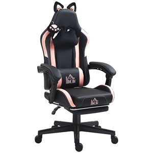 Sedia da Gaming Nera Girevole in Ecopelle con Poggiatesta, Supporto Lombare e Poggiapiedi per Casa e Ufficio - Product Image 1