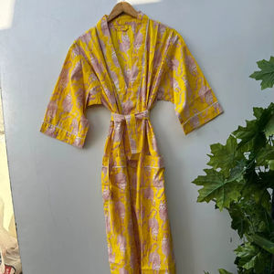 ชุดคลุมกิโมโนผ้าฝ้ายอินเดียลายพิมพ์นก ชุดลำลองสไตล์โบฮีเมียน - Product Image 1