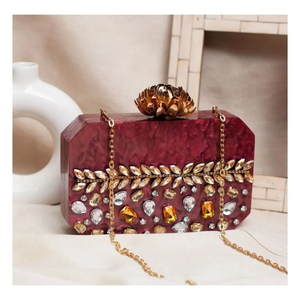 Premium Quality <b>Pink</b> Resin Round <b>Clutch</b> Bag With Chain Strap Artistic Fashion Design At Low Prices - Product Image 4