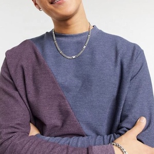 T-shirts à manches longues décontractés pour hommes élégants haute qualité marque personnalisée bloc de couleur goutte épaule col rond fil teint - Product Image 4