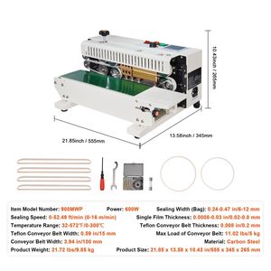 Sigillatrice a Nastro Orizzontale Digitale per Sigillatura Continua di Sacchetti, Larghezza Sigillatura 0,24-0,47 Pollici/6-12 mm, Compatibilità PP (110V) - Product Image 2