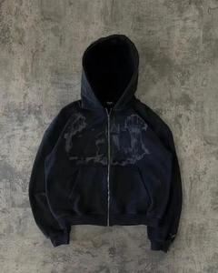 Sweat-shirt à capuche noir pour hommes, streetwear imprimé, coupe ample, décontracté, mode hip hop - Product Image 3