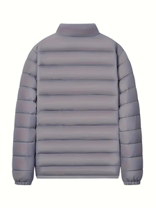 Veste matelassée en polaire écologique à col montant gris pour homme, coupe-vent, fermeture éclair, veste d'hiver décontractée, rembourrage en coton, coupe régulière - Product Image 3