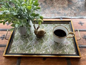 Modern <b>Walnut</b> Wood Tray Handmade Vintage Floral Decorative Serving Tray with Handles Rustic Wooden Ottoman Coffee <b>Table</b> Tray - Product Image 2
