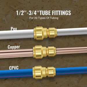 Raccordi per Tubi Idraulici 1/2" 3/4" 12 Pezzi in Ottone Resistenti a Innesto Rapido Senza Necessità di Utensili - Product Image 2