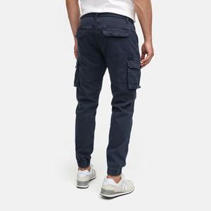 Men's Dark Blue Cargo Pants Straight Fit Multiple Pockets Canvas Material Casual Breathable Elastic Waist Midweight Cotton - Product Image 2