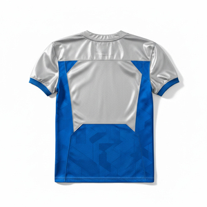 Maillot de football américain personnalisé sublimé respirant pour homme, col en V, manches courtes, anti-humidité, uniforme d'entraînement bleu et argenté - Product Image 2