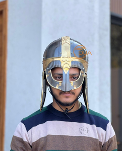 Masque Viking Norvégien Médiéval, Casque d'Armure Spectaculaire, Authentique en Fer Gjermundbu Plaqué Or-Gris pour Thanksgiving et Noël - Product Image 2