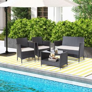 Set da Giardino a 4 Pezzi con Cuscini Morbidi e Piano in Vetro Temperato - Product Image 6