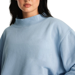 Sweat-shirt surdimensionné à col rond pour femme, orné de sequins et de cristaux, couleur unie, épaules tombantes, manches longues, tricoté en coton et fibre de bambou, collection automne - Product Image 6