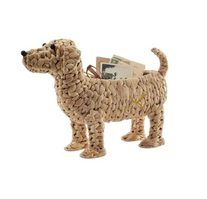 Panier de rangement en jacinthe d'eau tressé en forme de chien mignon, organiseur de magazines en forme d'animal pour la décoration intérieure - Product Image 2