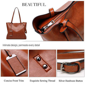 Genuine Leather Ladies Large <b>Handbag</b> Stylish Distressed Shoulder Purse Two Hanging Handles - Product Image 3