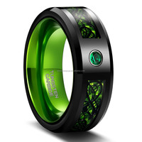 Bague de genre POYA en tungstène bicolore, fibre de carbone bleue, incrustation de dragon noir, anneaux en aluminium anodisé rouge, vert, bleu pour hommes