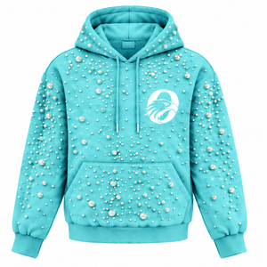 Sudadera con Capucha Casual Unisex de Forro Polar para Invierno, Color Azul Agua, con Cuentas de Perlas, Capucha con Cordón Ajustable y Bolsillo Tipo Canguro, para Mantener el Calor - Product Image 1