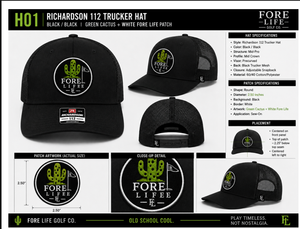 หมวกแก๊ป FORE LIFE GOLF CO. Richardson 112 รุ่น Trucker สีดำ ตาข่ายปรับได้ พร้อมปักลายกระบองเพชรสีเขียว สำหรับทุกเพศ - Product Image 1