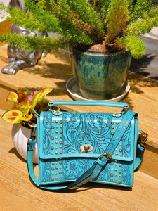 Hot Selling Vintage Fashion Western Handmade Geometric Genuine Leather Crossbody Purse Two Straps Compact Women <b>Water</b> Resistant - Product Image 4