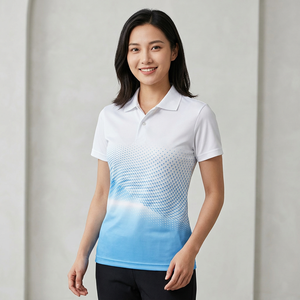 เสื้อโปโลแขนสั้นผู้ชาย ลายจุดไล่เฉดสี แห้งเร็ว ผ้าถัก สไตล์สปอร์ต สีขาวน้ำเงิน ดีไซน์บล็อกสี - Product Image 6