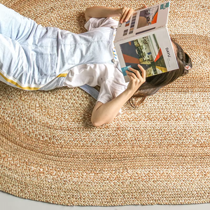 Alfombra Ovalada de Yute Tejida a Mano, Estilo Nórdico, para Sala de Estar, Mesa de Centro, Comedor, Balcón, Fácil de Limpiar - Product Image 3