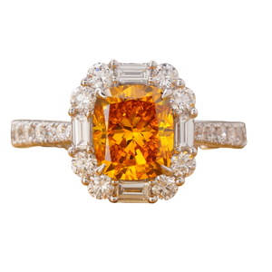 2.01 CT Fancy Orange Red Cushion Cut Lab Grown Diamond <b>Ring</b> 14K Gold <b>Statement</b> Color Fashion <b>Rings</b> - Product Image 1