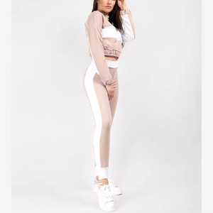 Conjunto de Yoga de 2 Piezas para Mujer, Top Regular con Bloques de Color, Leggings de Cintura Alta, Largo Completo, Poliéster y Algodón, Antiolor, con Bolsillos, Ropa Deportiva - Product Image 1